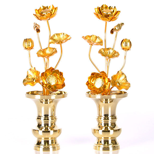 仏具【真鍮製常花 4寸7本立 本金付】国産 小常花 金色 真鍮 蓮華