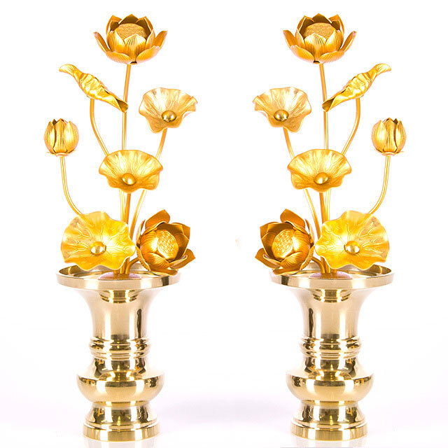 【真鍮製常花 5寸7本立 消金】