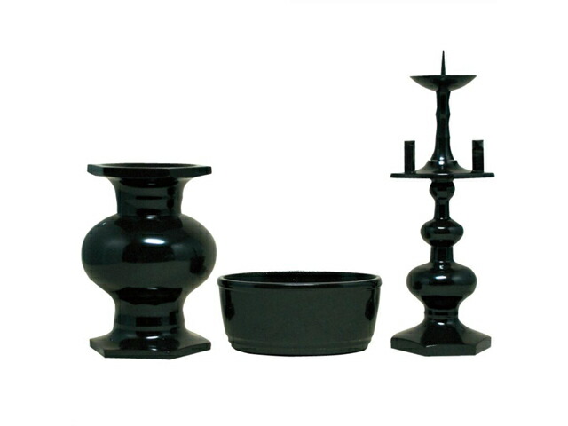 仏具セット【真宗用具足 新菖蒲型 たま菖蒲 黒光色 3点セット