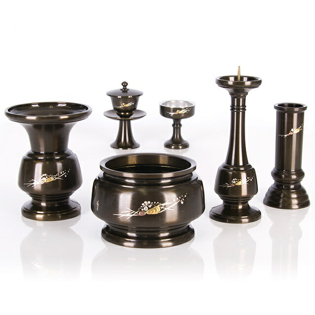 仏具セット【富士型 しおん彫 漆黒光色 6点セット 2.5寸～4寸