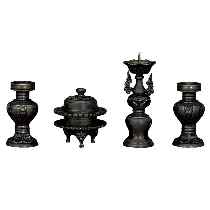 仏具セット【西用 色付 彫入 4点セット 1.8寸～2.8寸