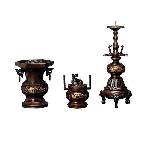 仏具セット【六角鳥地紋 上色 3点セット 3.5寸～4.5寸