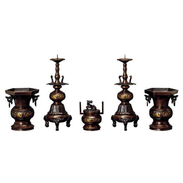 仏具セット【六角鳥地紋 上色 5点セット 3.5寸～4.5寸