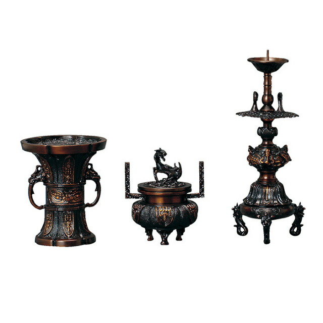 仏具セット【木瓜 菖蒲型 色付 3点セット 3寸～4.5寸