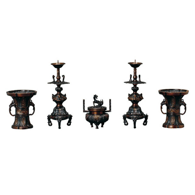 仏具セット【木瓜 菖蒲型 色付 5点セット 3寸～4.5寸