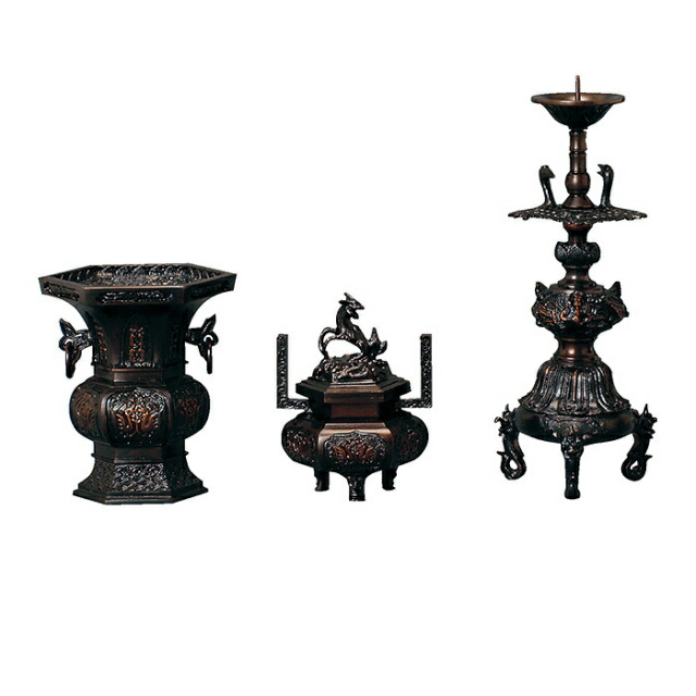 仏具セット【六角 菖蒲型 色付 3点セット 3寸～4.5寸