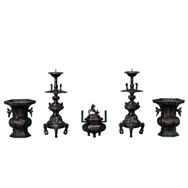 仏具セット【六角 菖蒲型 色付 5点セット 3寸～4.5寸