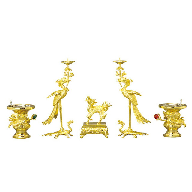 仏具セット【高田派 金メッキ セ印 5点セット 3.5寸～4.5寸