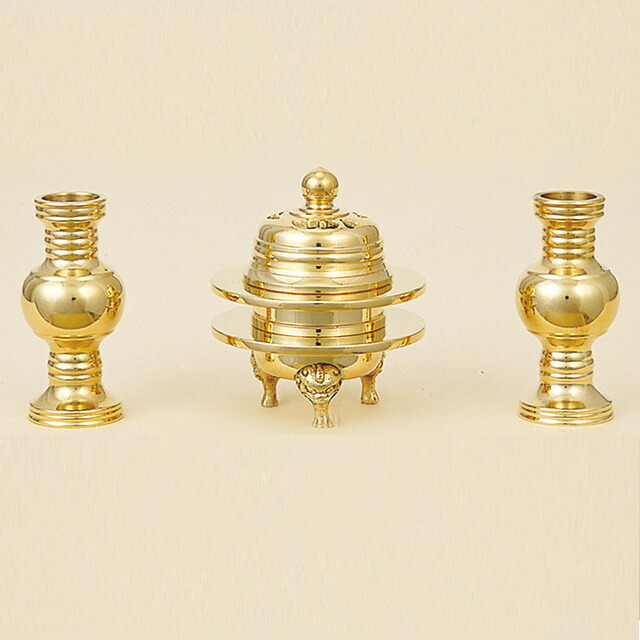 仏具セット【火舎華鋲セット 磨 無地 3点セット 1.5寸～2.8寸