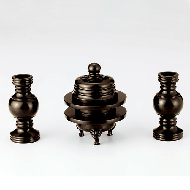 仏具セット【火舎華鋲セット 無地 黒光色 3点セット 1.6寸～2.8寸