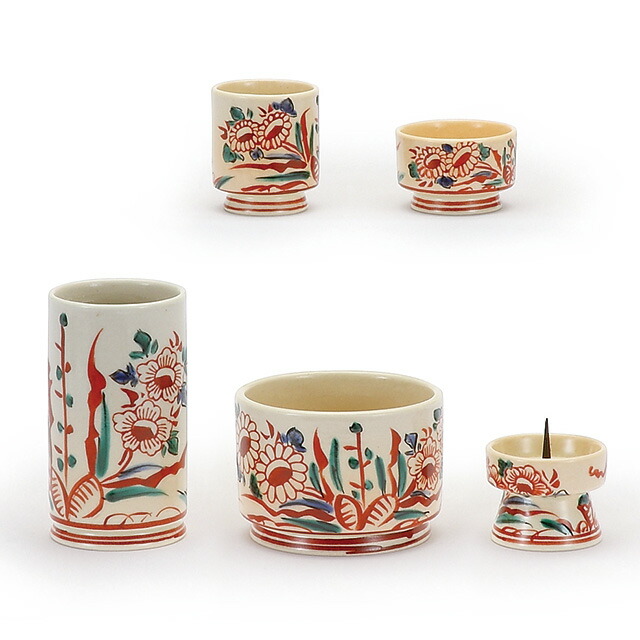 仏具セット【清水焼 仏具 陶器 赤絵 5点セット