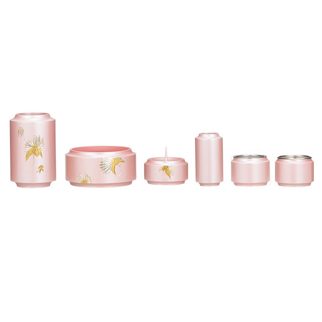 仏具セット【 真鍮製 昴 カトレア彫金 薄桜色 6点セット 3寸・3.5寸