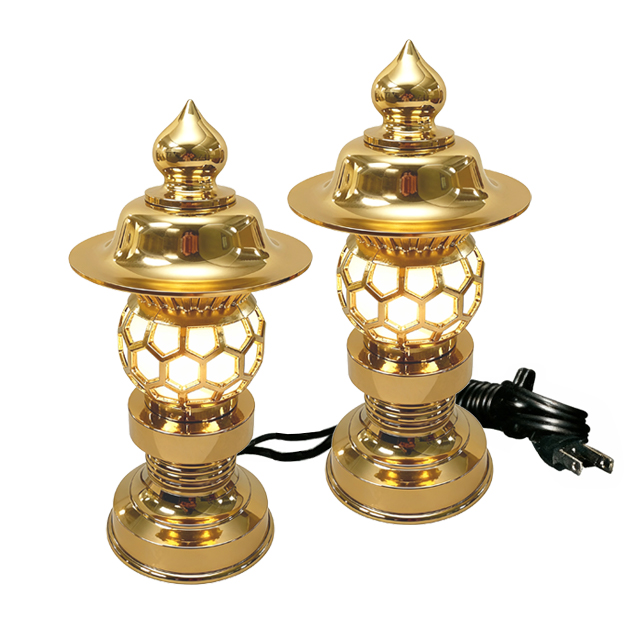 仏具【灯篭  アンチ製 丸形灯篭 金 5寸～10.0寸】高品質の灯籠 一対（２つセット） 灯籠 置き灯篭 置き灯籠 お仏壇 仏壇 小物