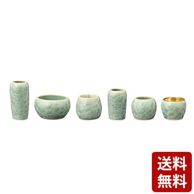 仏具セット【京都 清水焼 花結晶2 浅緑 6点セット 3.0寸】仏具 6具足 モダン 家具調 現代調 仏壇用品 香炉灰 お仏壇 仏壇 小物 仏具 セット 線香立て 仏飯器 穀物 おしゃれ かわいい