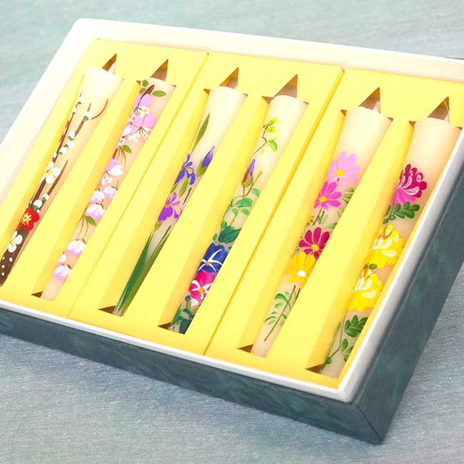 【絵ろうそく 花の詩(手描き) 3号 6本入】仏具 ローソク ろうそく キャンドル 和ろうそく 供養 手元供養 かわいい お仏壇 仏壇 小物 お彼岸