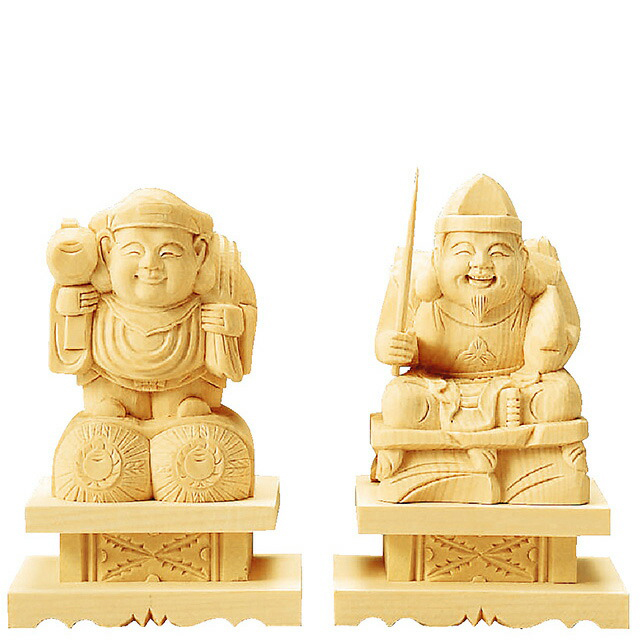 【仏像 総白木 恵比寿・大黒天 台付 1.8～3.2寸】
