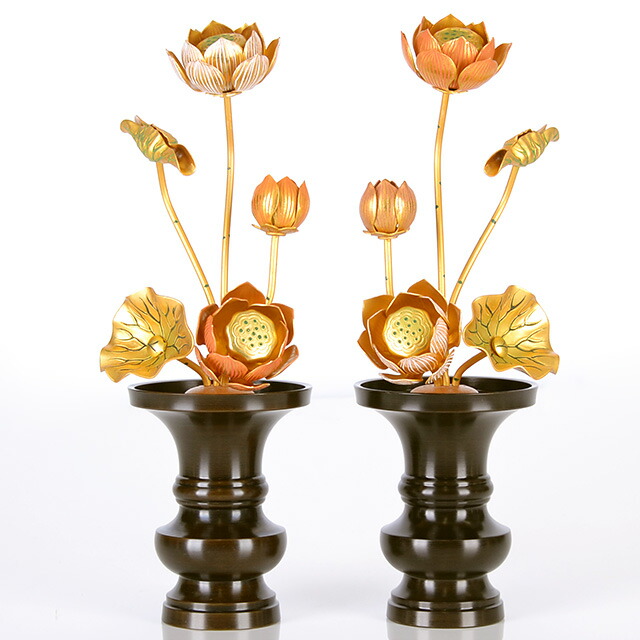 【アルミ常花 3寸5本立 淡彩色 一対】