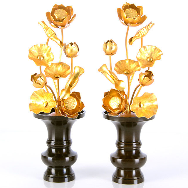 【真鍮製常花 5寸9本立 消金】