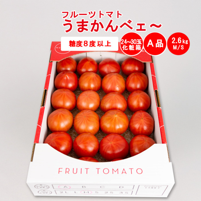 フルーツトマトうまかんべェ～ 2.6kg A品（M/Sサイズ)【約24個～30個
