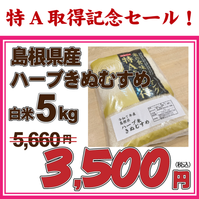【特A取得記念セール】7年産 島根県 邑智 ハーブきぬむすめ特別栽培米　白米5kg　【お買い得品・会員ランク特典対象外】