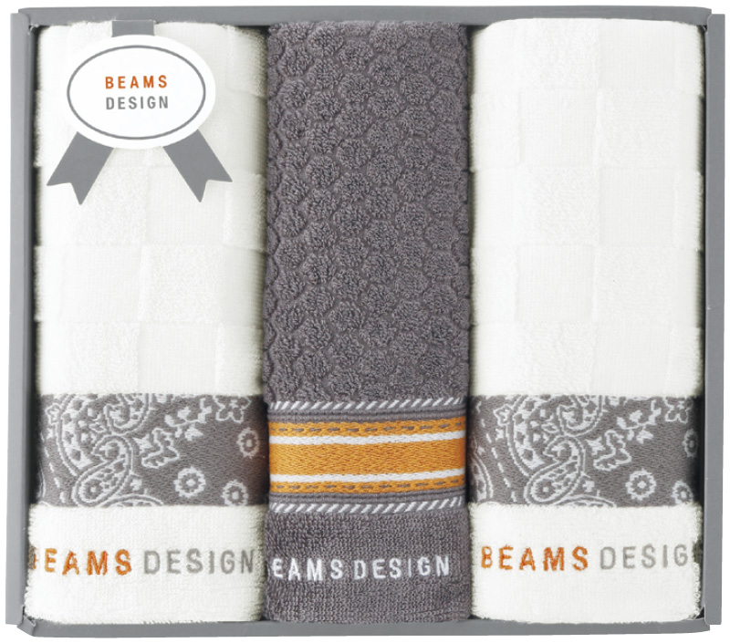 BEAMS DESIGN　チェッカーバンダナ　フェイスタオル2P＆タオルハンカチ（グレー）（51-3139250GY）