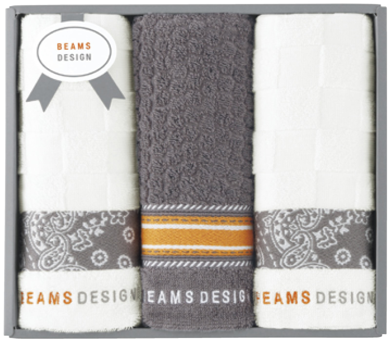 BEAMS DESIGN　チェッカーバンダナ　フェイスタオル3P（グレー）（51-3139300GY）