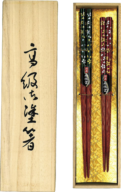 特選 若狭塗 花やしき 桐箱2膳セット（7-2）