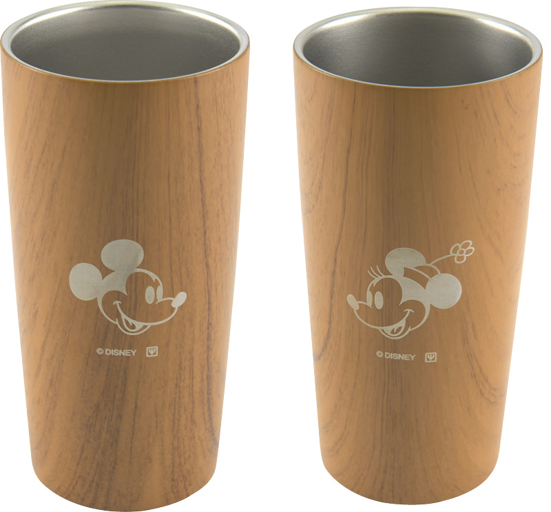 ディズニー　木目調ステンレス真空タンブラー 440mlペアセット ミッキー＆ミニー（82115）（4984909821156）