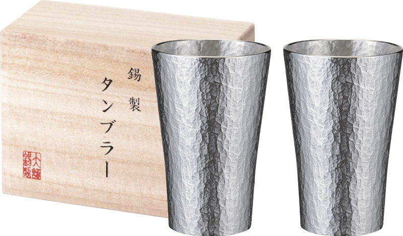 本錫タンブラー225ml 六花（りっか）中ペア（桐箱入）（trk-2P）（4580194388659）