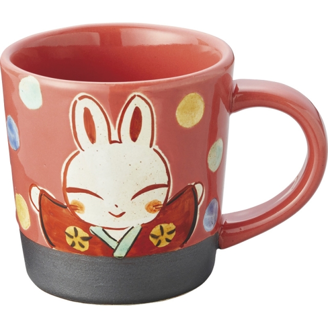 夕立窯うさぎ大角皿敷物付き￼茶