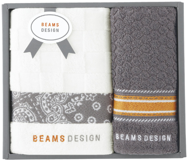 BEAMS DESIGN　チェッカーバンダナ　フェイスタオル＆タオルハンカチ（グレー）（51-3139150GY）