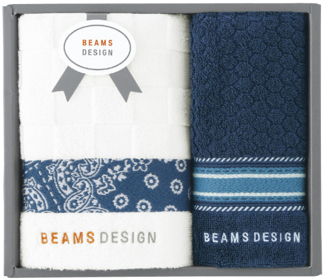 BEAMS DESIGN　チェッカーバンダナ　フェイスタオル＆タオルハンカチ（ネイビーブルー）（51-3139150NB）