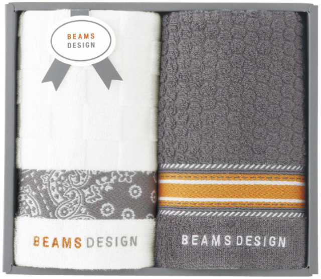 BEAMS DESIGN　チェッカーバンダナ　フェイスタオル2P（グレー）（51-3139200GY）
