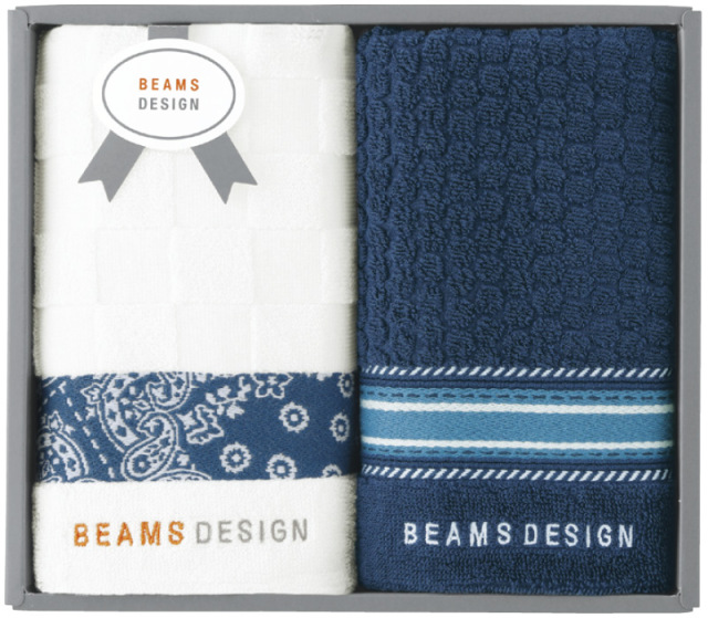 BEAMS DESIGN　チェッカーバンダナ　フェイスタオル2P（ネイビーブルー）（51-3139200NB）