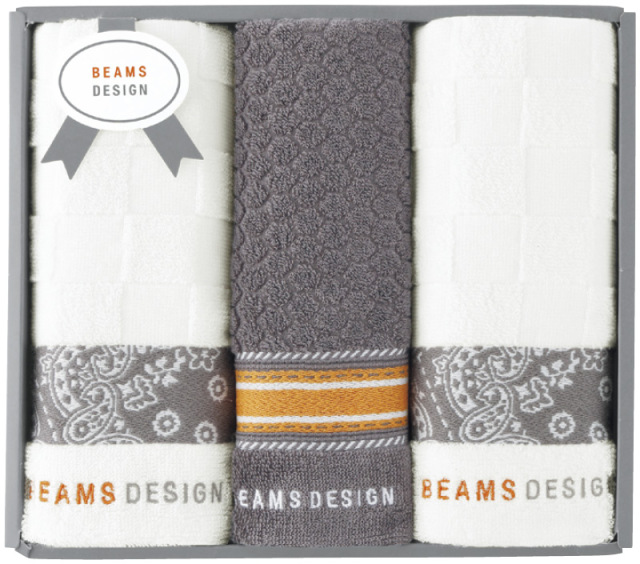 BEAMS DESIGN　チェッカーバンダナ　フェイスタオル2P＆タオルハンカチ（グレー）（51-3139250GY）