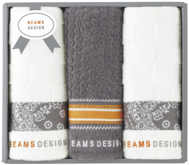 BEAMS DESIGN　チェッカーバンダナ　フェイスタオル3P（グレー）（51-3139300GY）