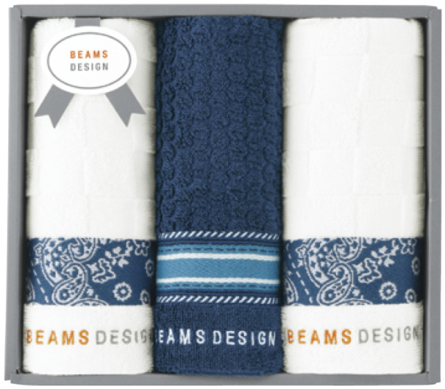 BEAMS DESIGN　チェッカーバンダナ　フェイスタオル3P（ネイビーブルー）（51-3139300NB）
