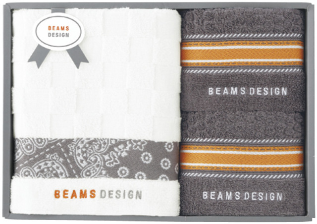 BEAMS DESIGN　チェッカーバンダナ　バスタオル＆フェイスタオル2P（グレー）（51-3139500GY）