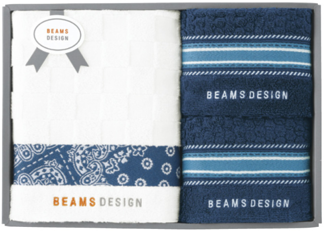 BEAMS DESIGN　チェッカーバンダナ　バスタオル＆フェイスタオル2P（ネイビーブルー）（51-3139500NB）
