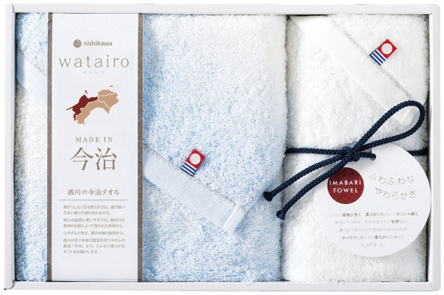 わたいろ　nishikawa今治タオル　フェイスタオル&ウォッシュタオル（ブルー）（TBF2497011B）