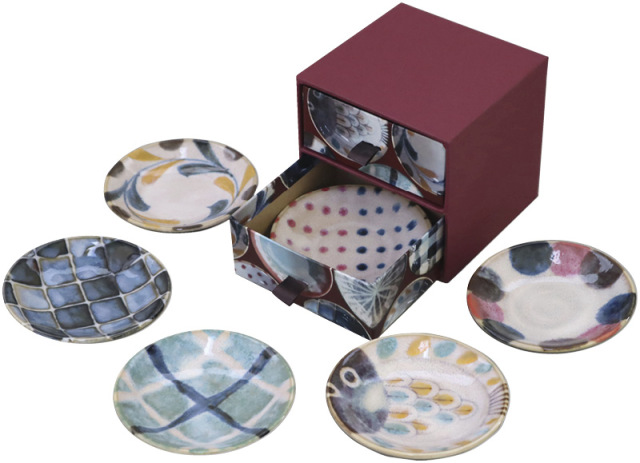 ブラッシュブルー　ブラッシュカラー　六種小皿揃（タンス箱入）（7-2072）（4546088017883）