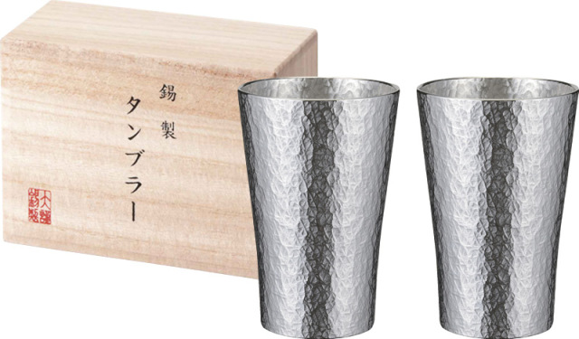本錫タンブラー150ml 六花（りっか）小ペア（桐箱入）（trk-1P）（4580194388642）