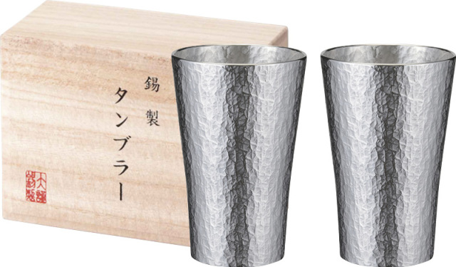 本錫タンブラー225ml 六花（りっか）中ペア（桐箱入）（trk-2P）（4580194388659）