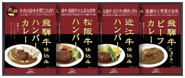 飛騨高山ファクトリー　松阪牛・近江牛・飛騨牛仕込みハンバーグ＆カレー詰合せ（HBK-28）（4580386245395）