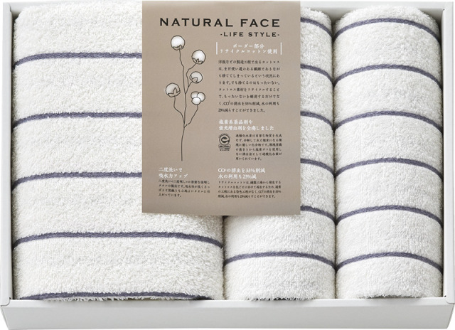 ナチュラルフェイス　ボーダー　バスタオル＆フェイスタオル2P（グレー）（SDGS1040R）