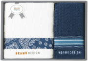 BEAMS DESIGN　チェッカーバンダナ　バスタオル＆フェイスタオル（ネイビーブルー）（51-3139400NB）
