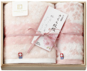 今治謹製　さくら紋織　桜染めフェイスタオル&ウォッシュタオル（木箱入）（SM2225）（4518607667404）