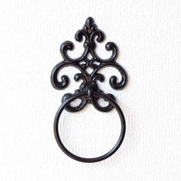 タオルリング アイアン タオルハンガー タオル掛け トイレ 洗面所 アンティーク クラシック アイアンタオルハンガー ラウンドBK [abk0800]