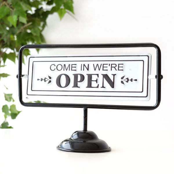 オープン クローズド OPEN CLOSED 看板 サイン プレート 回転式 卓上 おしゃれ アンティーク アイアン カフェ 店舗 オープン＆クローズド回転スタンド [abk2544]