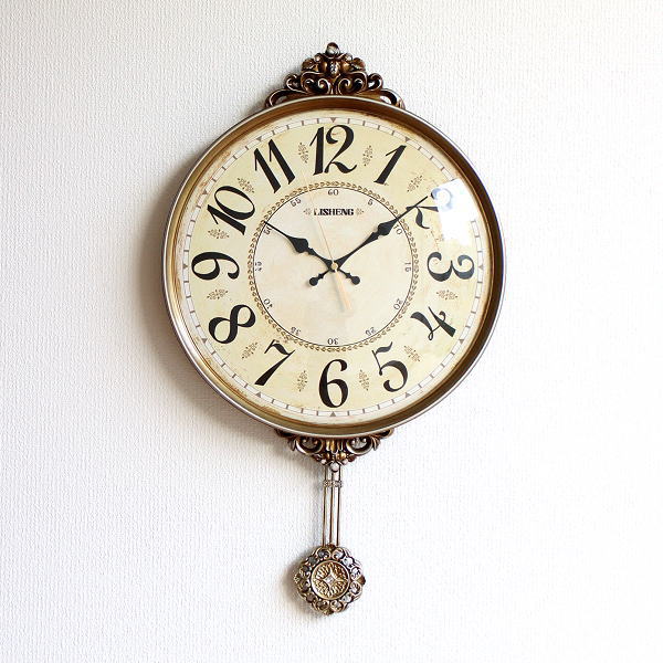 壁掛け時計 壁掛時計 掛け時計 掛時計 おしゃれ 無音 静音 振り子 文字盤 スイープムーブメント仕様 ウォールクロック フィレンツェ 【送料無料】 [abk2884]